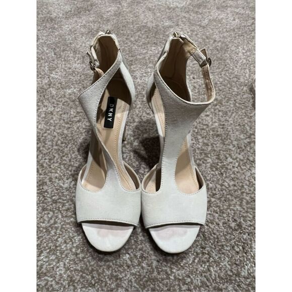 DKNY women shoes heels cream/light grey open toe size 8 - Picture 2 of 7